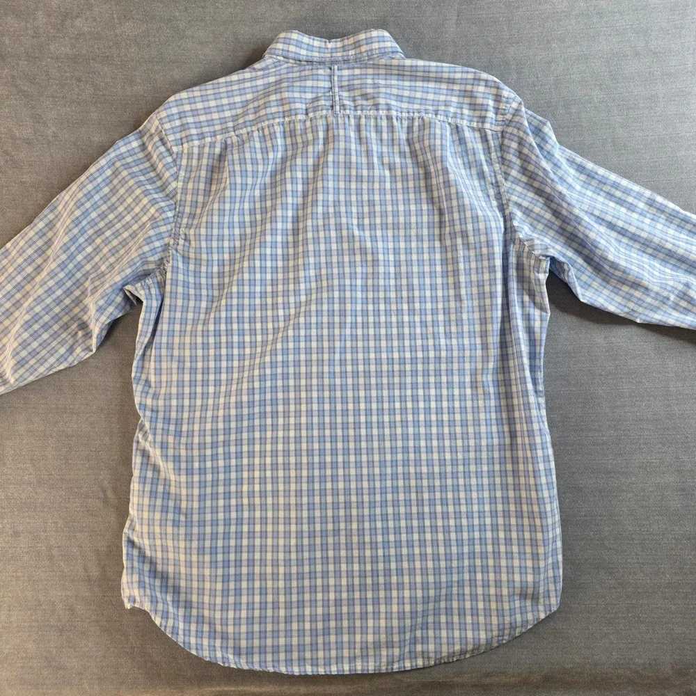 Banana Republic Men's L Blue Plaid Shirt Quiet Luxury Coastal‎ Soft Wash Button